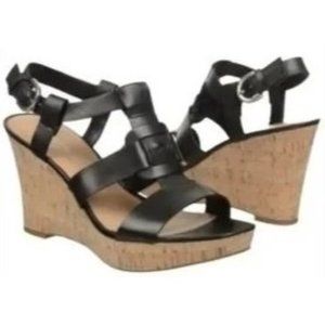 Franco Sarto Womens Sandal Size 7.5 Cera Platform Wedge Shoe Black Cork Wrap